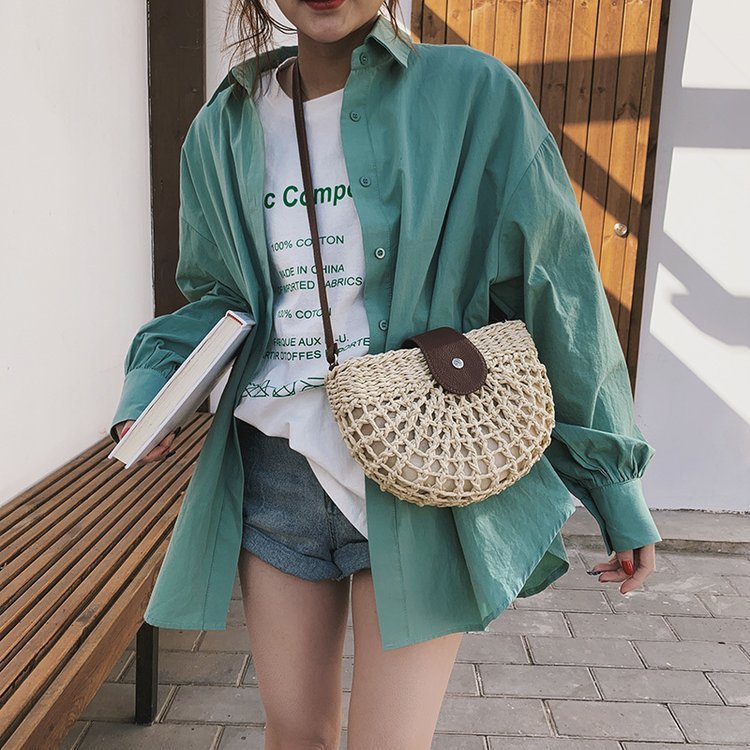 One-Shoulder Messenger Straw Bag Saddle Bag