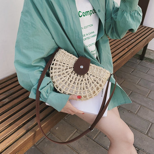 One-Shoulder Messenger Straw Bag Saddle Bag