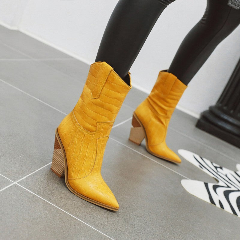 Pointed Thick Heel Western Cowboy Boots