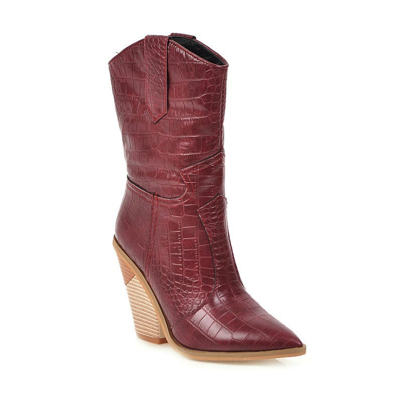 Pointed Thick Heel Western Cowboy Boots