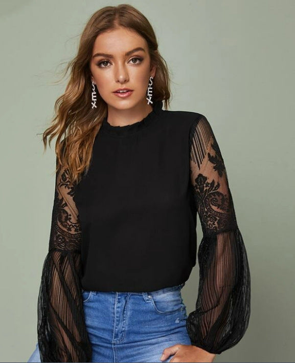 Lace See-Through Elegant Ladies Blouse