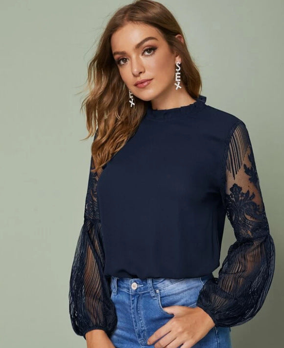 Lace See-Through Elegant Ladies Blouse