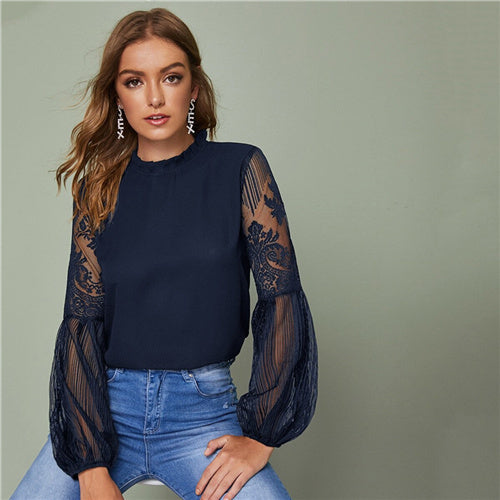 Lace See-Through Elegant Ladies Blouse