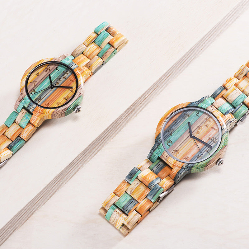 Carved Colorful Wooden Couple Watches