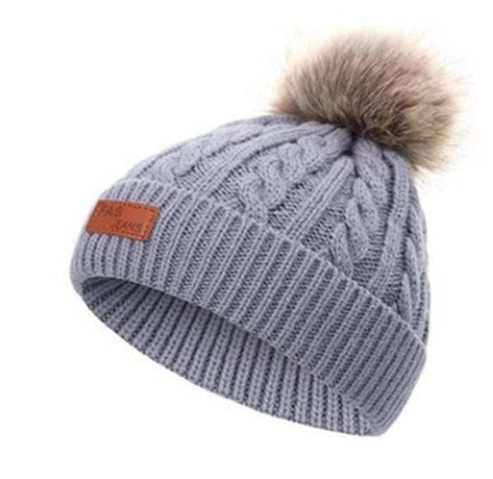 Cute fur ball warm ear protection wool hat