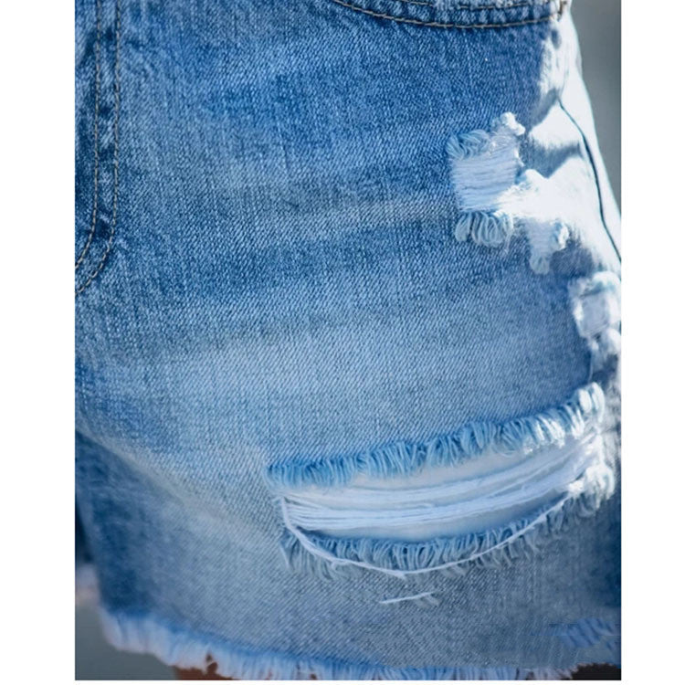 Fringed Denim Ripped Stitching Shorts