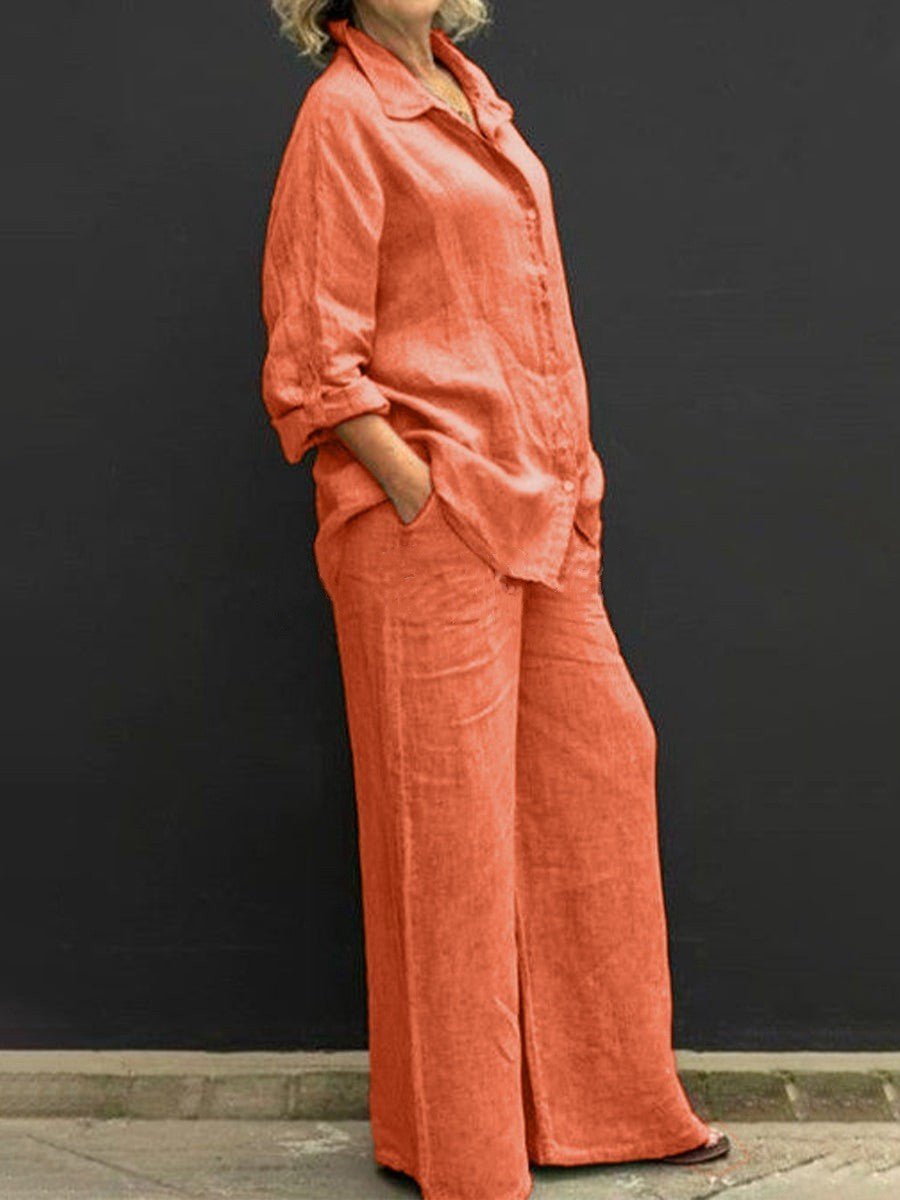 Solid Color Casual Shirt Pants Suit