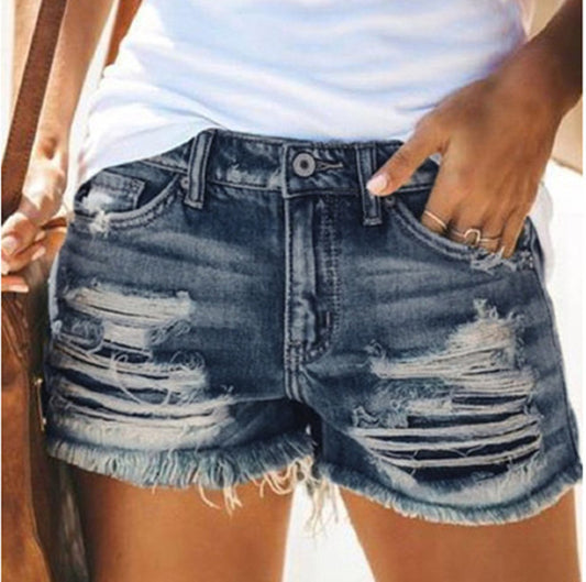 Ripped Fringed Denim Shorts