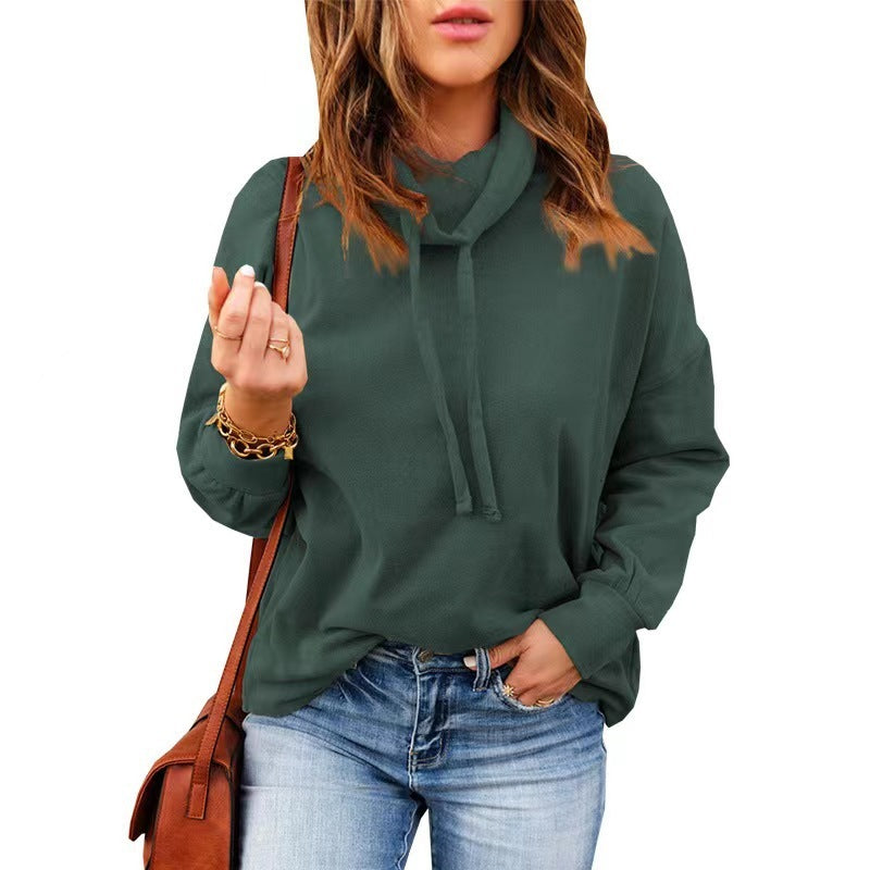 High Neck Drawstring Hoodie With Long Sleeves