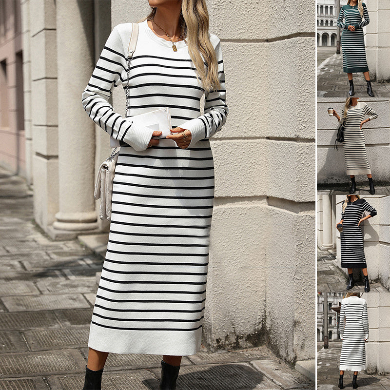 Slim Striped Printed Long Dress