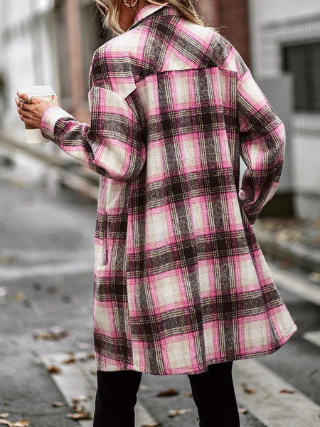 Women's Plaid Long Sleeve Button Down Shacket Coat