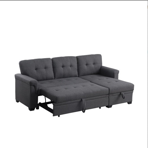 Dark Gray Linen Reversible Sleeper Sectional Sofa With Storage Chaise