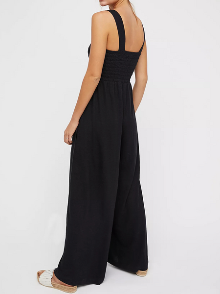 Jumpsuit Sleeveless Tank V Neck Wide Leg Pant Rompers with Pockets