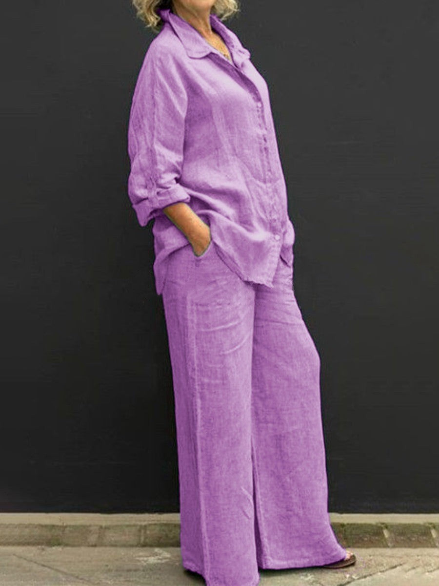 Solid Color Casual Shirt Pants Suit