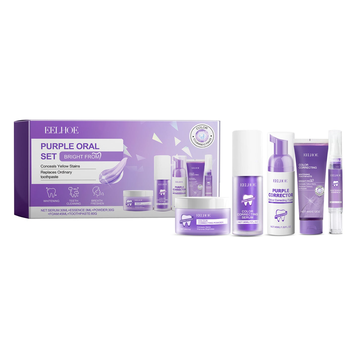 Eelhoe Purple Toned Teeth Set Clean Teeth Breath Care Mouth Clean Mouth Care