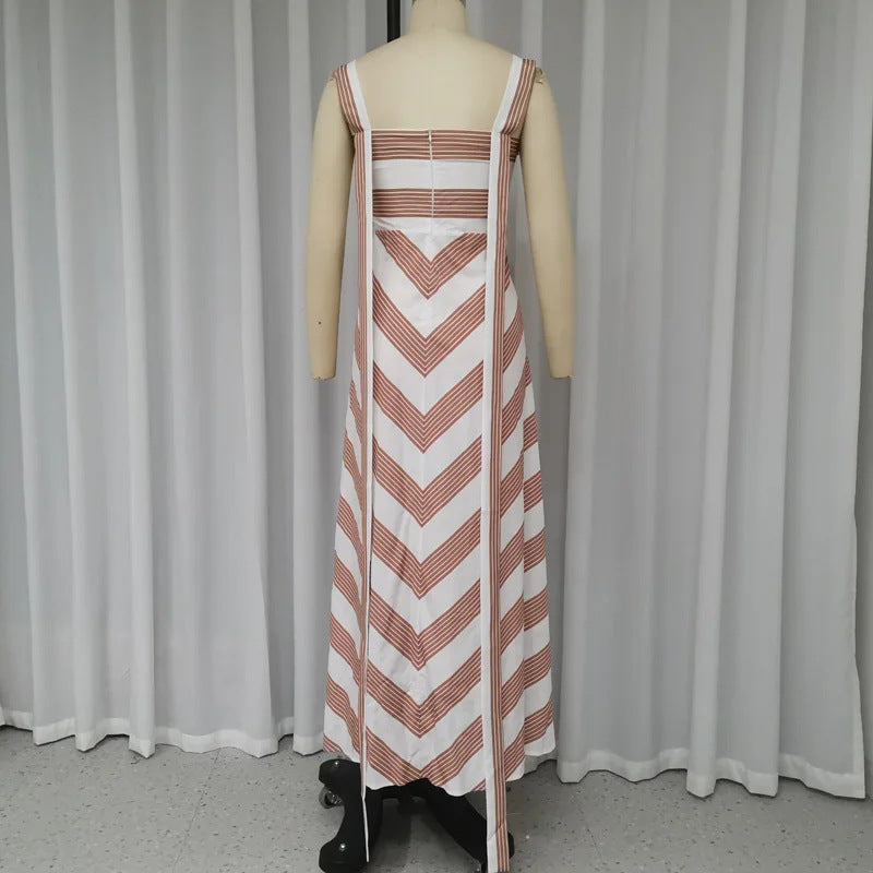 Striped Printed Simple Comfortable Sling Long Dress