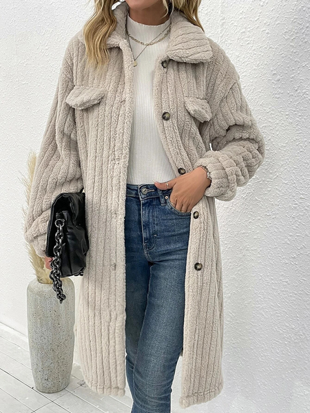 Drop Shoulder Stripped Long Sleeve Coat