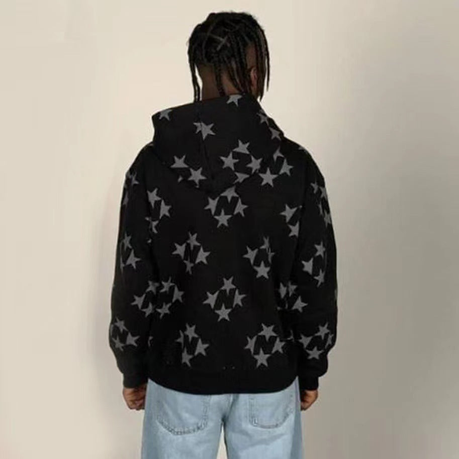 Stars Printed Zipper Hoodie