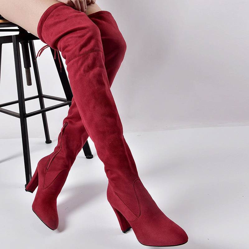 Pointed Thick Heel Over The Knee Boots Stretch Boots