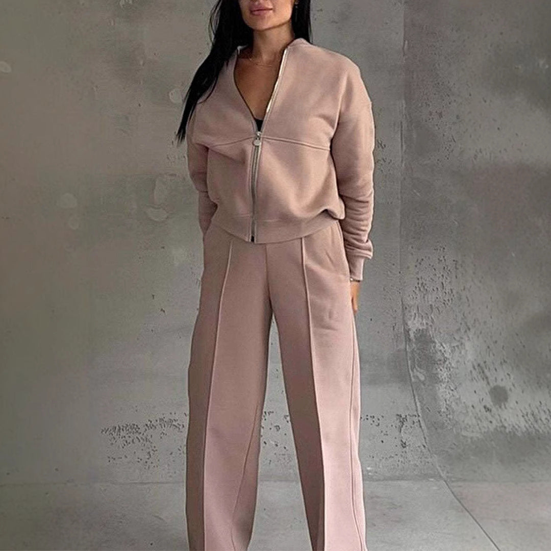 Sports Suits Zipper Jacket And Wide Leg Pants Two-piece Set