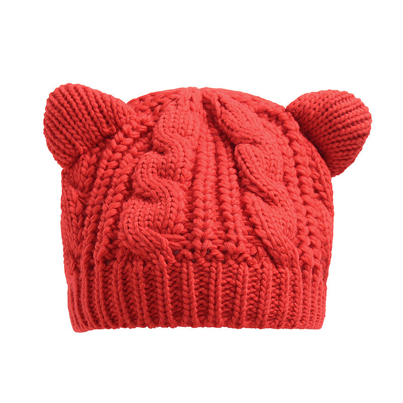 Hand Made 3D Cute Knitted Cat Ear Beanie