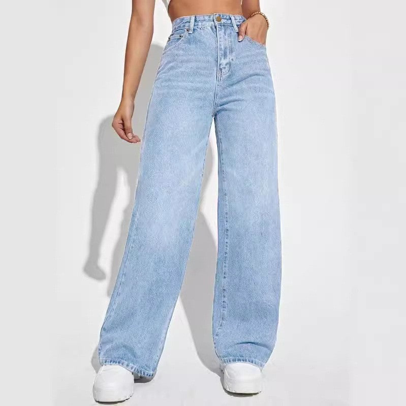 High Waist Slim Straight Jeans