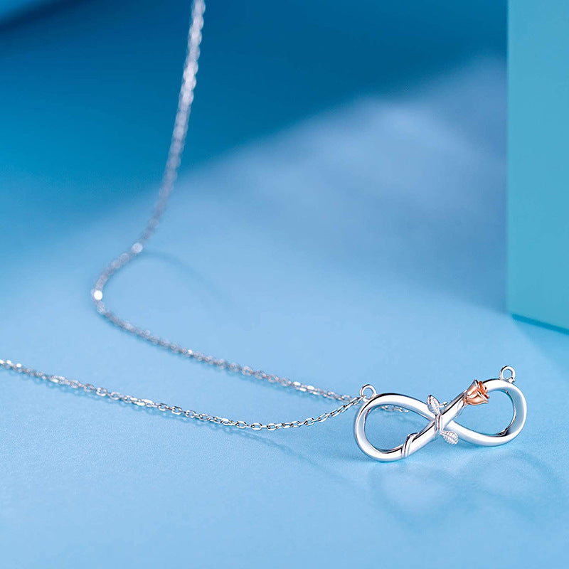 Double Fair Infinity Symbol Rose Necklace S925 Silver 8-word Rose Necklace