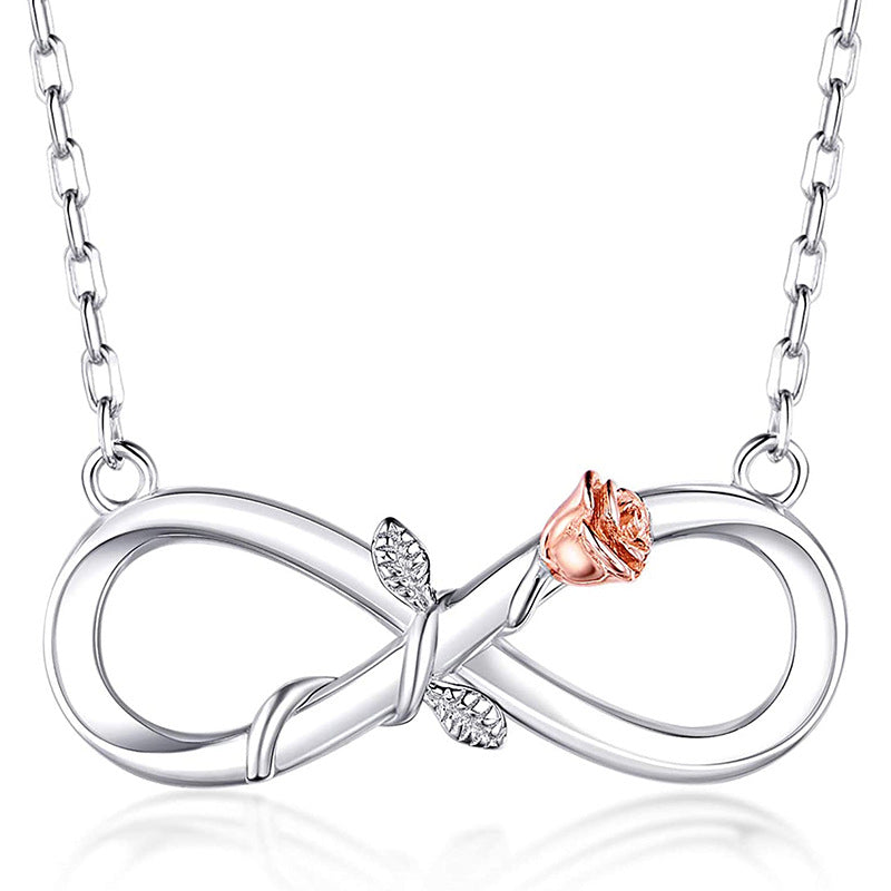 Double Fair Infinity Symbol Rose Necklace S925 Silver 8-word Rose Necklace