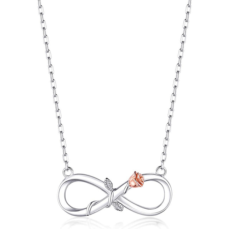 Double Fair Infinity Symbol Rose Necklace S925 Silver 8-word Rose Necklace