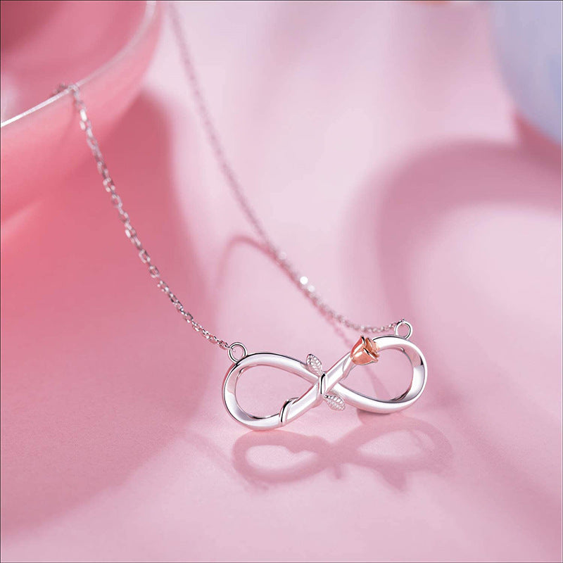 Double Fair Infinity Symbol Rose Necklace S925 Silver 8-word Rose Necklace