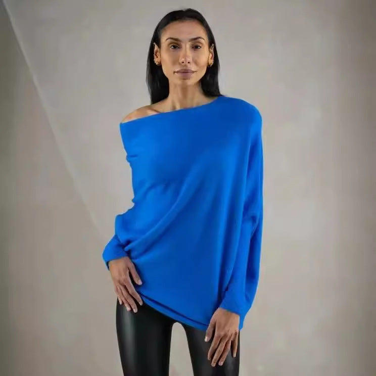 Solid Off-shoulder Batwing Sleeve Sweater