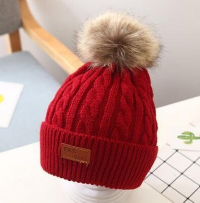 Cute fur ball warm ear protection wool hat