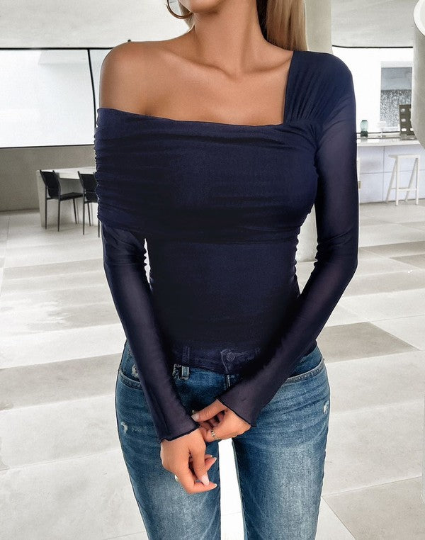 Long sleeve one shoulder blouse