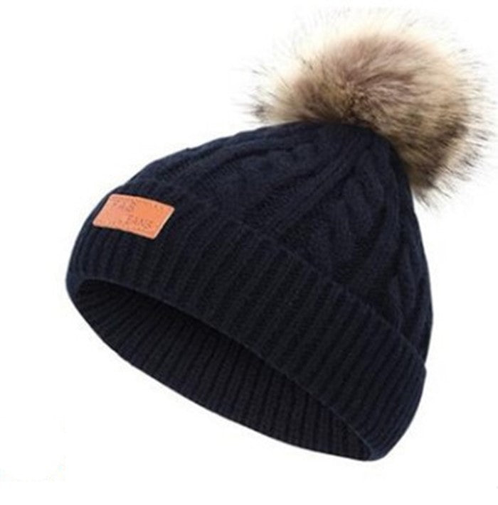 Cute fur ball warm ear protection wool hat