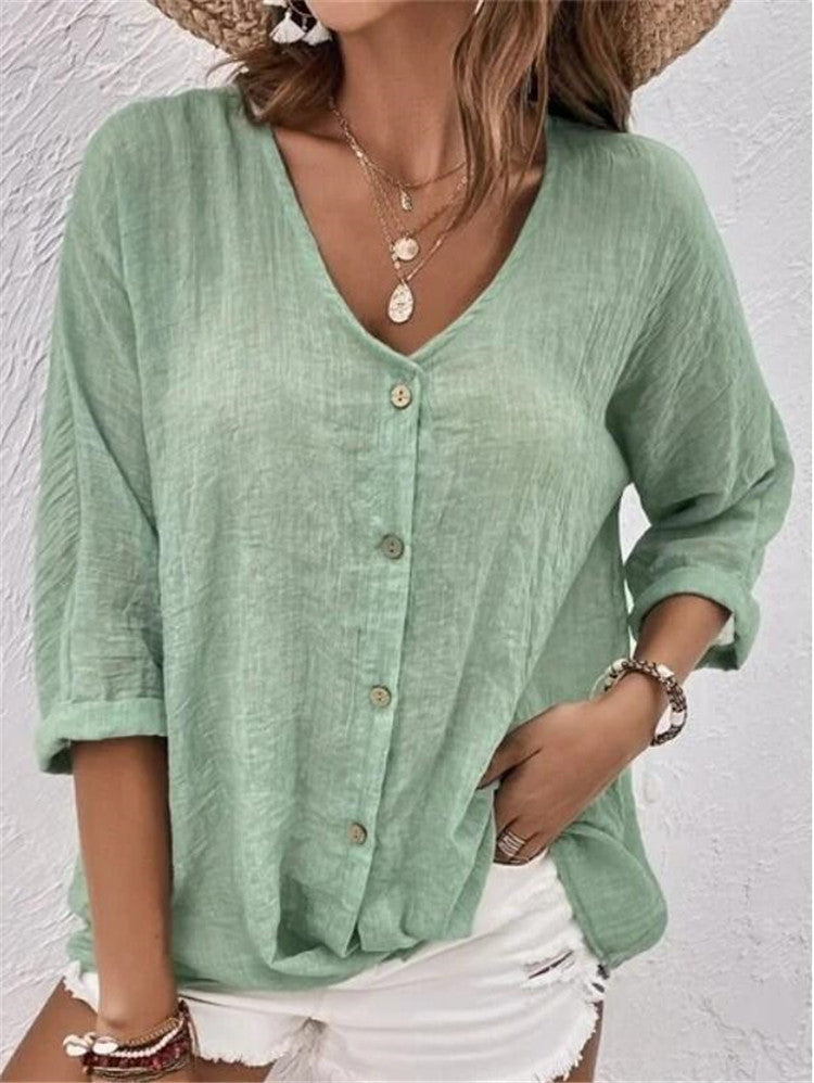 Cross-border V-neck Buttons Chiffon Cardigan Long Sleeve