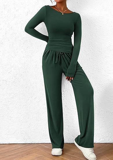 Casual Suit Asymmetric Long-sleeved T-shirt Wide-leg Pants