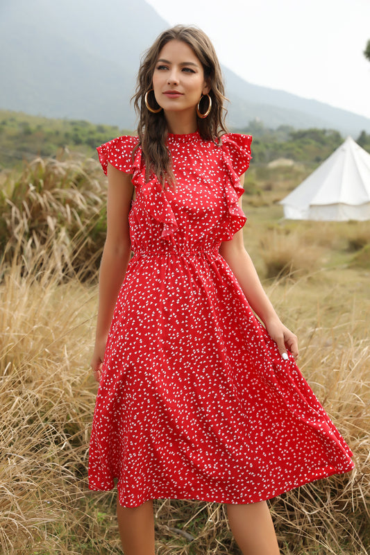 Red polka dot chiffon Dress