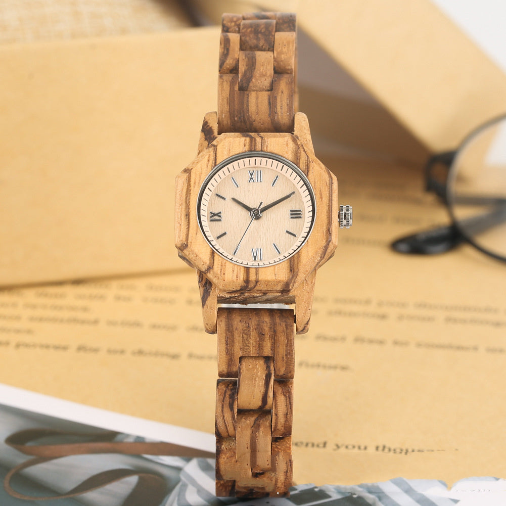 Octagon Face Diamond Ladies Wooden Watch