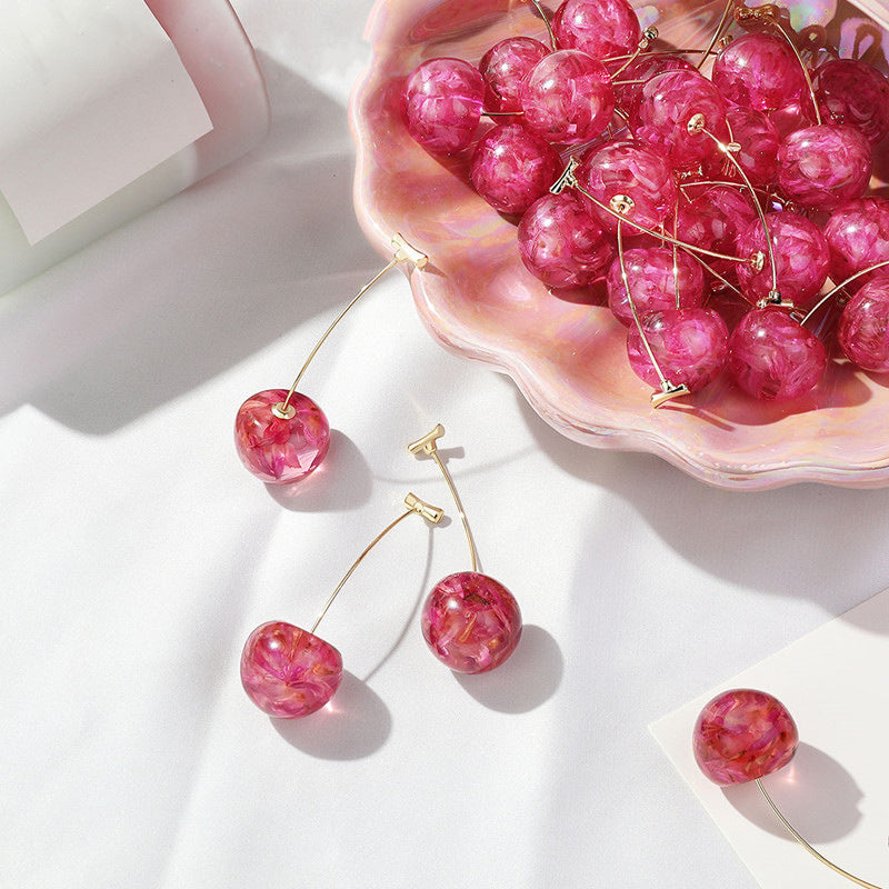 Cherry Long Dried Flower Earrings