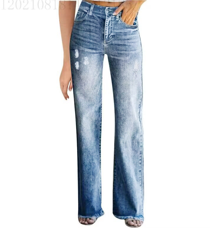 Washed White Mid Waist Slimming Denim Jeans