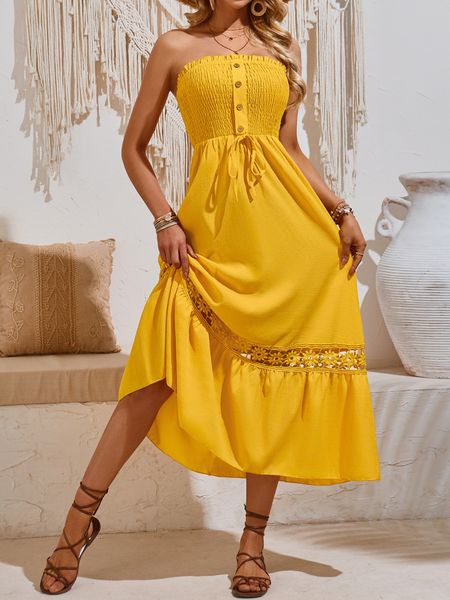 Solid Color Strapless Casual Dress With Top Wrap