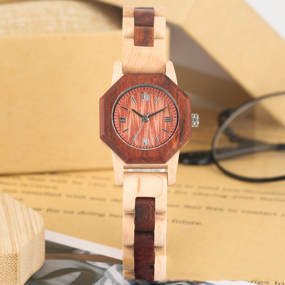 Octagon Face Diamond Ladies Wooden Watch