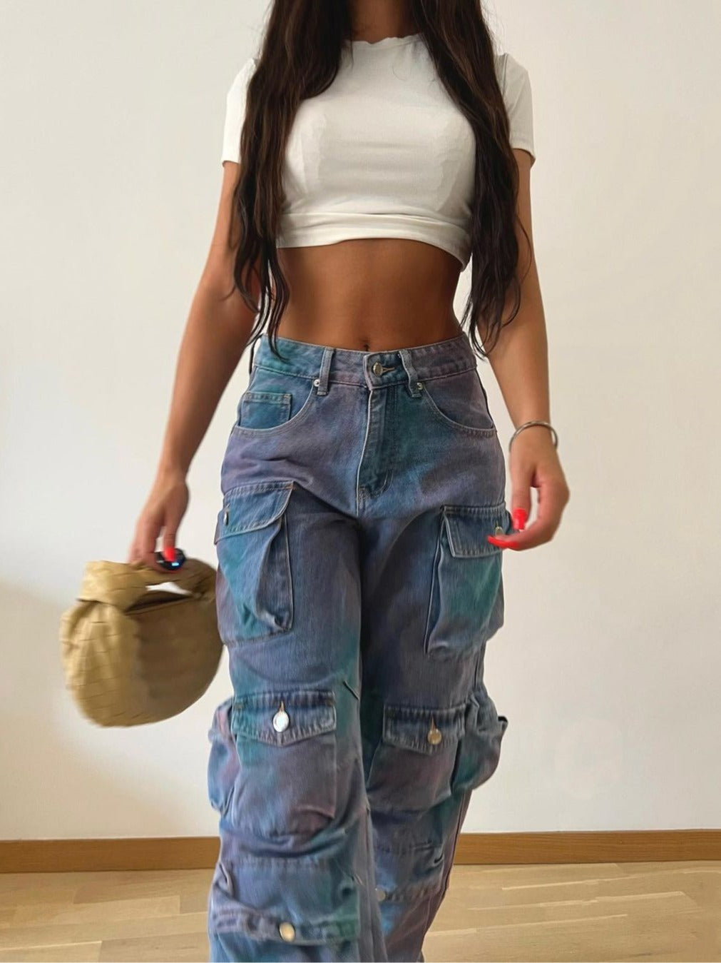 Women's Low Waist Denim Cargo Jeans