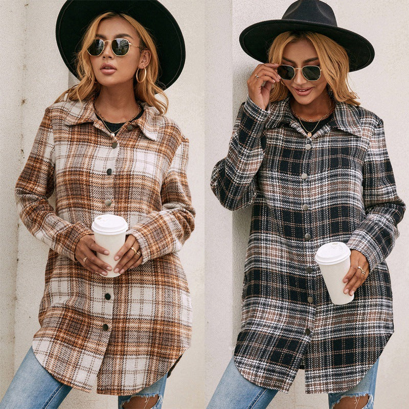 Loose Casual Plush Plaid Shacket