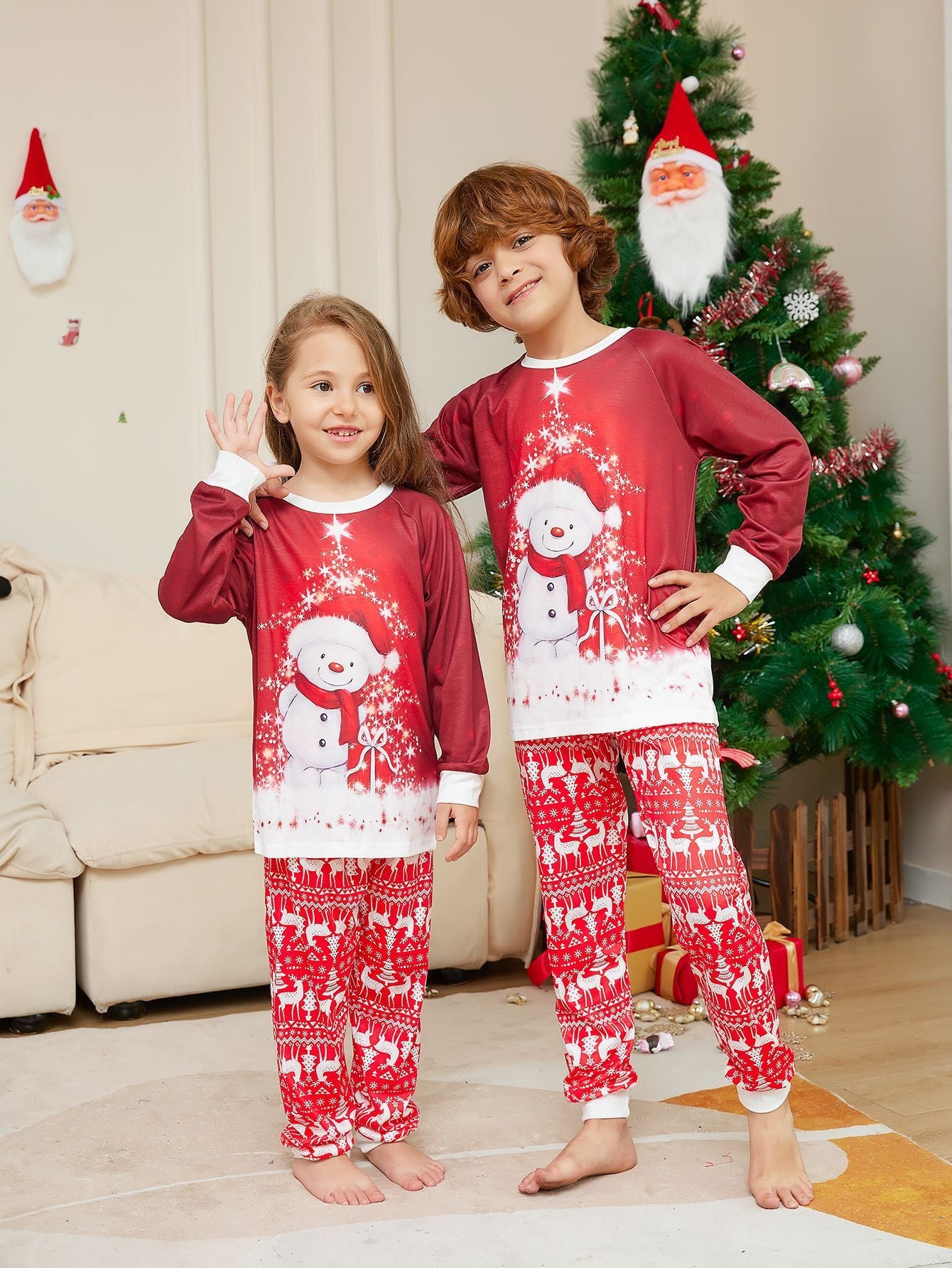 Snowman Scarf Parent-child Christmas Pajamas Set