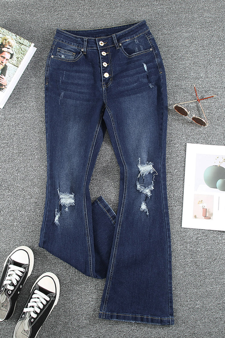 Women's Ripped High-waist Jeans