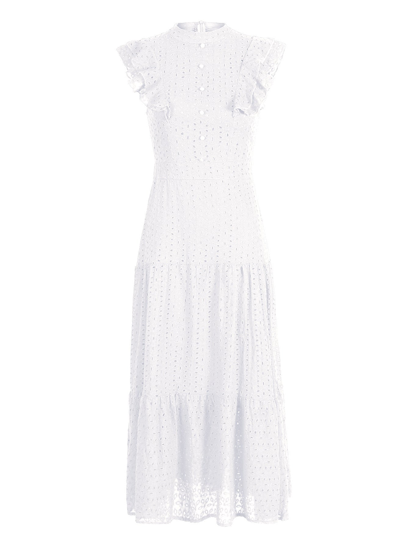 Flounced Sleeve Lace Waist-tight Long Dress