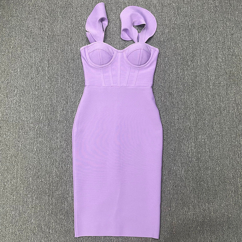 Elegant Solid Color Hip-hugging Dress