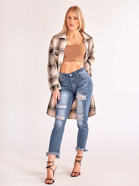 Women's Plaid Long Sleeve Button Down Shacket Coat