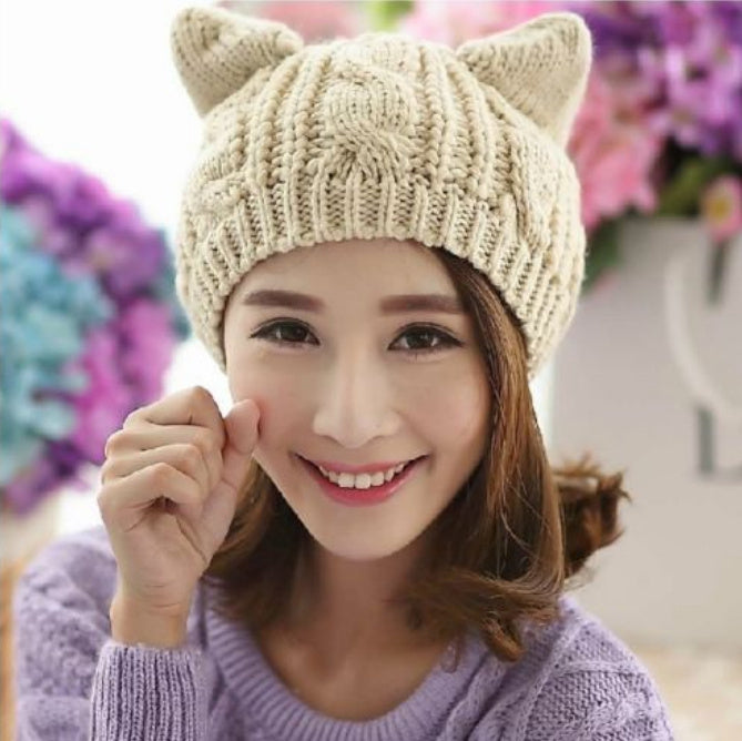 Hand Made 3D Cute Knitted Cat Ear Beanie